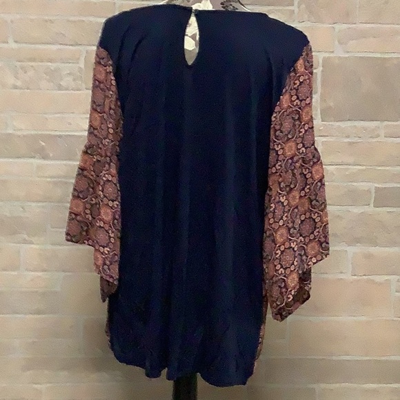 LOFT Outlet - Sz XL - Brown/ Orange Boxy Blouse with 3/4 handkerchief Sleeves - Picture 5 of 5